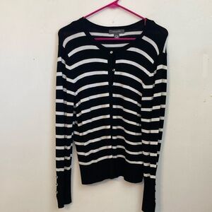 Black and White striped round neck long sleeved button up cardigan L
